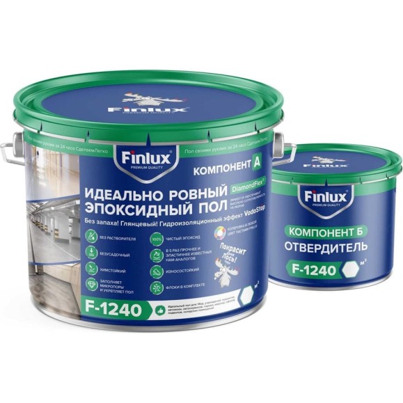 Эпоксидное европокрытие для бетонного пола Finlux F-1240 полуглянцевое, серый, 10 кв.м. 4603783208050 Эпоксидное европокрытие для бетонного пола Finlux F-1240 полуглянцевое, серый, 10 кв.м. 4603783208050
