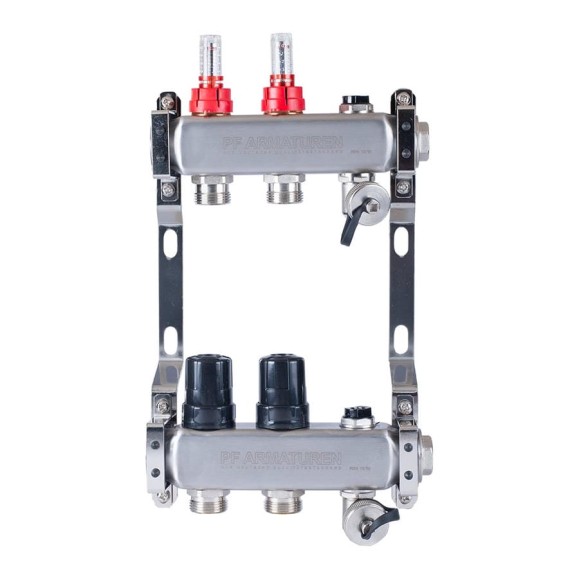 Коллекторная группа PROFACTOR нержавеющая сталь, с расходомерами руч/воздухотвод 1х2 вых 3/4 ЕК PF MB 806.2 Коллекторная группа PROFACTOR нержавеющая сталь, с расходомерами руч/воздухотвод 1х2 вых 3/4 ЕК PF MB 806.2
