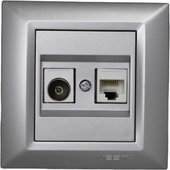 Розетка Metronex Electric Roma Silver для сетевого кабеля LAN + TV двойная FRZ00010133SRM Розетка Metronex Electric Roma Silver для сетевого кабеля LAN + TV двойная FRZ00010133SRM