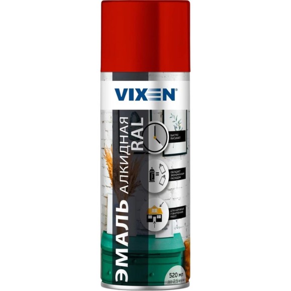 Алкидная эмаль VIXEN красная RAL 3020, аэрозоль, 520 мл 47789 VX13020 Алкидная эмаль VIXEN красная RAL 3020, аэрозоль, 520 мл 47789 VX13020