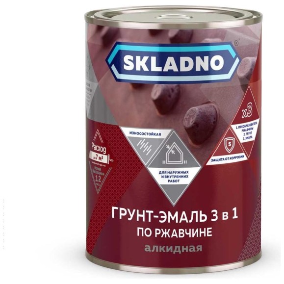 Грунт-эмаль по ржавчине 3 в 1 Skladno Престиж Skladno 0.8 кг, зеленая 259550 Грунт-эмаль по ржавчине 3 в 1 Skladno Престиж Skladno 0.8 кг, зеленая 259550