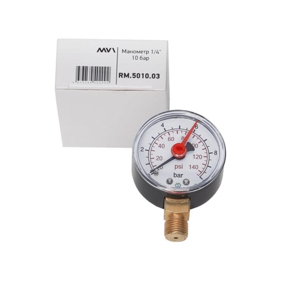 Радиальный манометр MVI до 10 бар, D50 мм, с нижним подключением G1/4 RM.5010.03 Радиальный манометр MVI до 10 бар, D50 мм, с нижним подключением G1/4 RM.5010.03