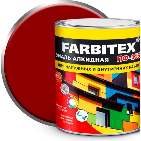 Алкидная эмаль FARBITEX ПФ-115 (красный; 1.8 кг) 4300006023