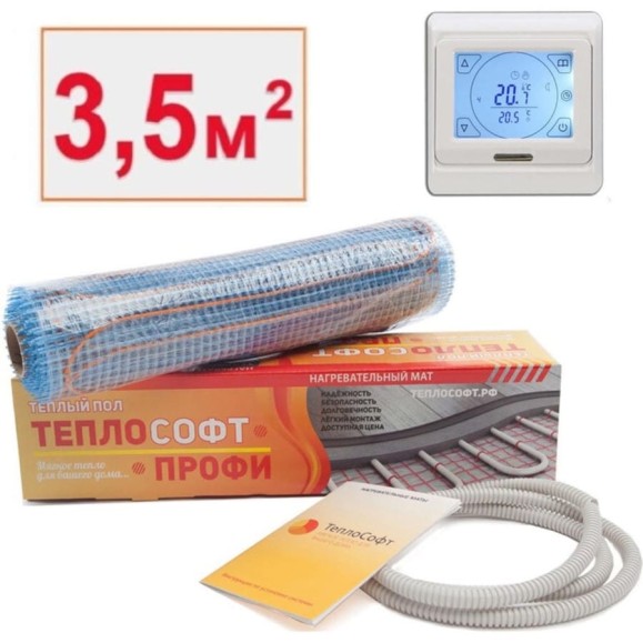 Нагревательный мат ТеплоСофт Профи 3.5 м.кв., 525 Вт, с сенсорным терморегулятором 35525/4 Нагревательный мат ТеплоСофт Профи 3.5 м.кв., 525 Вт, с сенсорным терморегулятором 35525/4