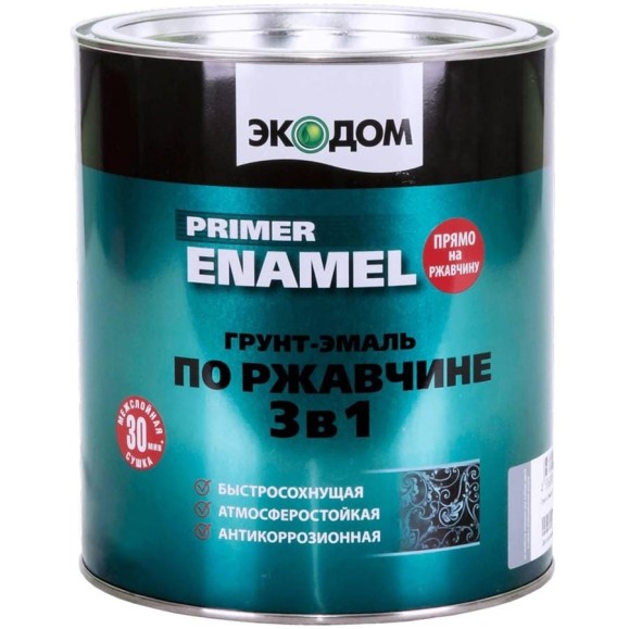 Грунт-эмаль по ржавчине 3 в 1 ЭКОДОМ полуматовая, 2.2 кг, красно-коричневая 236352 Грунт-эмаль по ржавчине 3 в 1 ЭКОДОМ полуматовая, 2.2 кг, красно-коричневая 236352