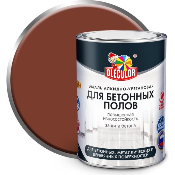 Алкидно-уретановая эмаль для бетонных полов OLECOLOR (красно-коричневый; 0.8 кг) 4300002256