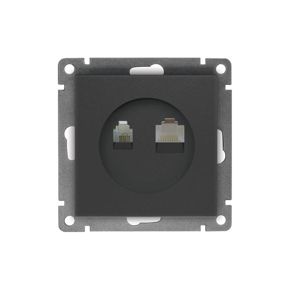 Компьютерная+телефонная розетка UNIVersal серия афина, с/у, 1а, rj45, rj12, графит еврослот A0052-Gr