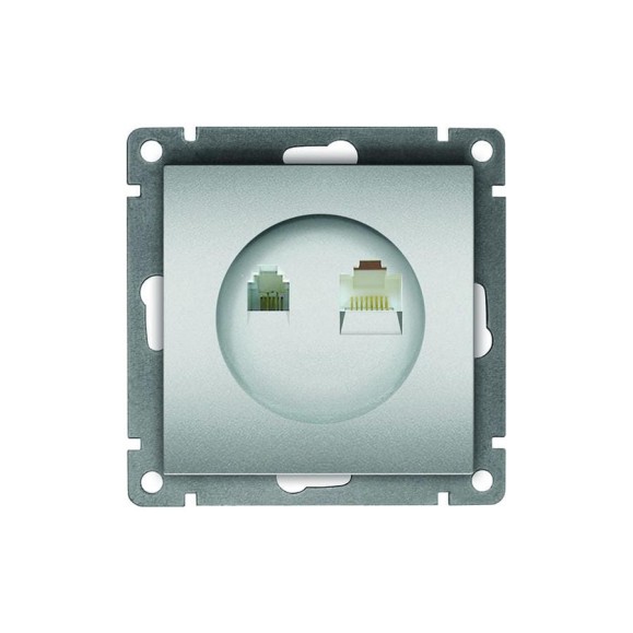 Компьютерная+телефонная розетка UNIVersal серия афина, с/у, 1а, rj45, rj12, серебро еврослот A0052-S Компьютерная+телефонная розетка UNIVersal серия афина, с/у, 1а, rj45, rj12, серебро еврослот A0052-S