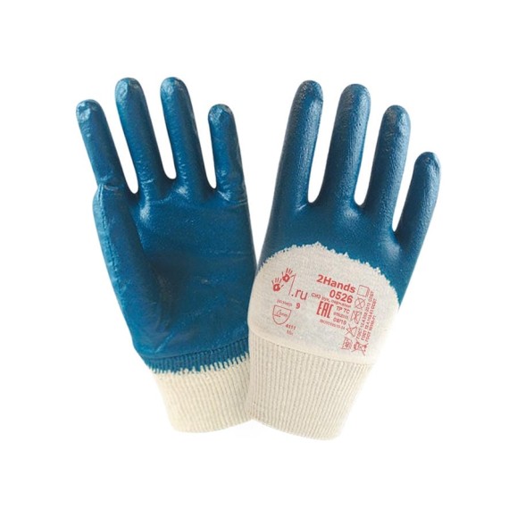 Перчатки 2Hands 0526, р-р 8, blue nitrile, интерлок/покрытие нитрилом 3/4, 144 пары 0526 - 8 полная коробка Перчатки 2Hands 0526, р-р 8, blue nitrile, интерлок/покрытие нитрилом 3/4, 144 пары 0526 - 8 полная коробка