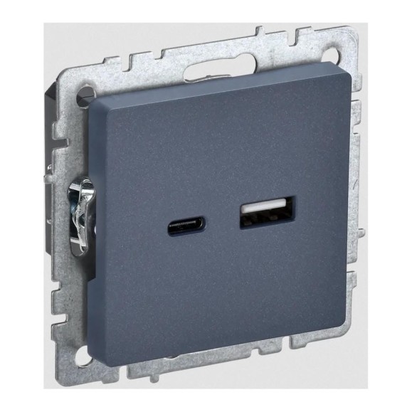 Розетка USB IEK Brite a+c 18вт рю11-1-брм маренго BR-U22-018-K35
