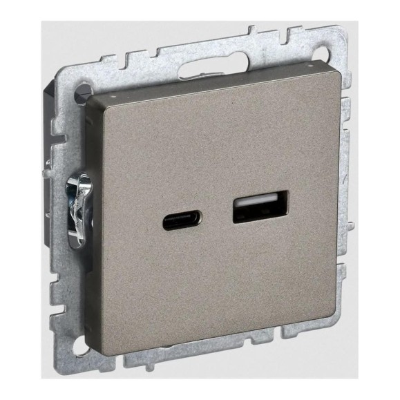 Розетка USB IEK Brite a+c 18вт рю11-1-брш шампань BR-U22-018-K37