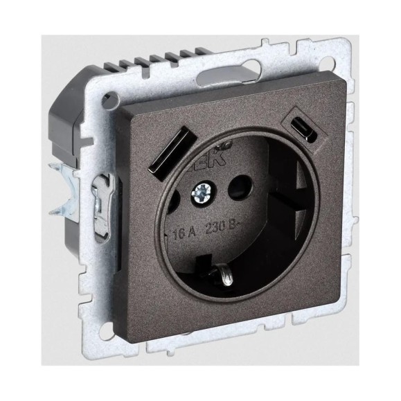 1-местная розетка IEK Brite с заземлением с защитными шторками 16а с usb a+c 18вт рюш11-1-бртб темная бронза BR-R14-16-U22-018-K45 1-местная розетка IEK Brite с заземлением с защитными шторками 16а с usb a+c 18вт рюш11-1-бртб темная бронза BR-R14-16-U22-018-K45