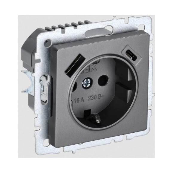1-местная розетка IEK Brite с заземлением с защитными шторками 16а с usb a+c 18вт рюш11-1-брс сталь BR-R14-16-U22-018-K46 1-местная розетка IEK Brite с заземлением с защитными шторками 16а с usb a+c 18вт рюш11-1-брс сталь BR-R14-16-U22-018-K46